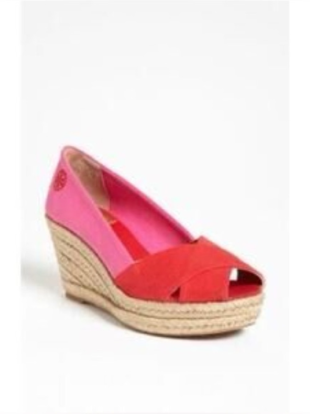 Tory Burch Filipa Pink and Red Canvas Espadrille Wedge Size 9.5